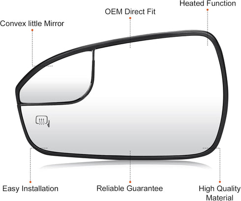 Left Driver Side Mirror Glass Replacement for 2013 2014 2015 2016 2017 2018 2019 2020 Ford Fusion Heated Mirror Replace DS7Z17K707F...