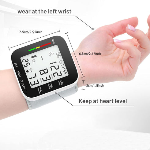 Wrist Blood Pressure Monitor Automatic Large LCD Display Adjustable Wrist Cuff Automatic Dual 99 Reading Memory Automatic Digital BP Machine for H...