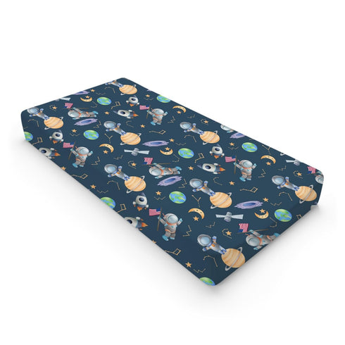 Cartoon Outer Space Galaxy Ship Astronaut Changing Pad Cover Cute Spaceman Moon Stars Changing Table Sheets for Baby Boy Girl Soft Breathable Stre...