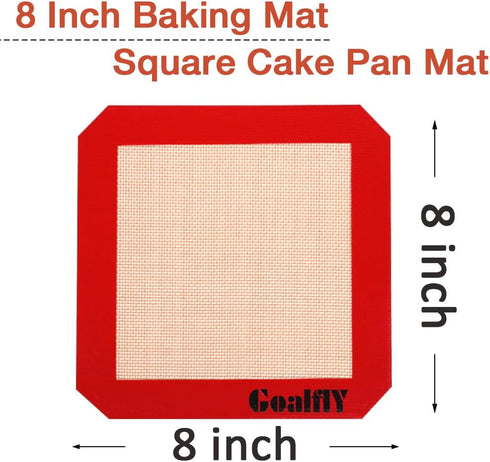 8 Inch Square Silicone Baking Mat, Set of 3 Silicone Cooking Mat for 8 Inch Cake Pan, Silicone Mat for Baking, Silicone Mat for Baking Sheet (Red,...