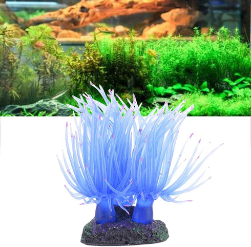 TEHAUX Artificial Aquarium Fish Tank Decoration Silicone Soft Coral- Fake Sea Anemone Fish Tank Ornament Decoration Simulation Landscape (Blue)...