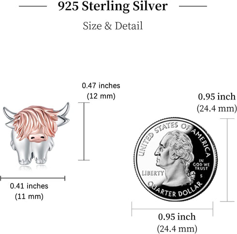 Highland Cow Stud Earrings for Womens 925 Sterling Silver Western Cow Earring Rose Gold Cow Jewelry Animal Earrings Gifts for Women Scottish Highl...