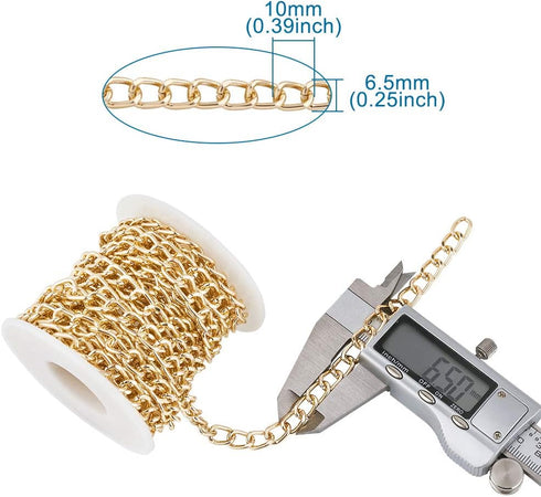 KISSITTY 32.8 Feet Aluminium Curb Chains Twisted Links Golden & Silver Plated with Spool for Bracelet Necklace DIY Jewelry Making...