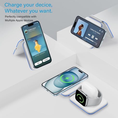 Charging Station for Apple Multiple Devices, 3 in 1 Magnetic Wireless Charger Dock for iPhone 15/14/13/12/Pro/Plus/Max, Travel Charger for Apple W...