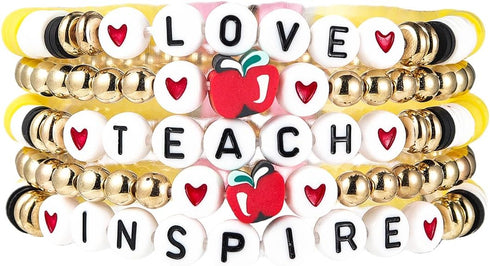 COLORFUL BLING Teacher Appreciation Bracelets Solf Clay Love Teach Inspire Letter Beaded Teacher Bracelets Teacher Gift for Women...