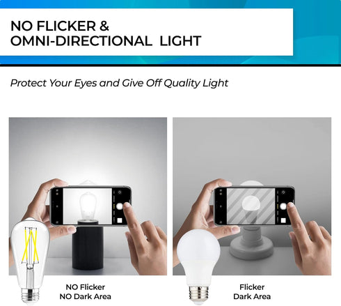 Hizashi LED Edison Bulbs, 6W, Equivalent 60W, Dimmable E26 LED Bulb, Daylight 5000K, 90+ CRI 700 Lumens, ST19 Vintage Light Bulbs, Clear Glass, Pa...