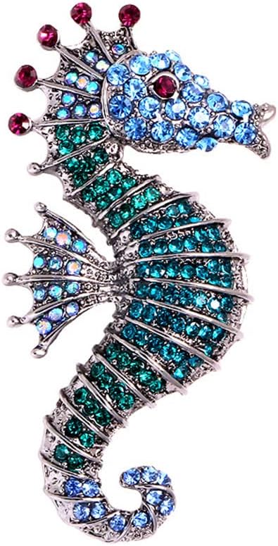 Sparkling Rhinestone Seahorse Brooches Pin Fashion Cute Lapel Pin Sea Animal Brooch Badge Pins for Kids Women Jewelry Gifts...