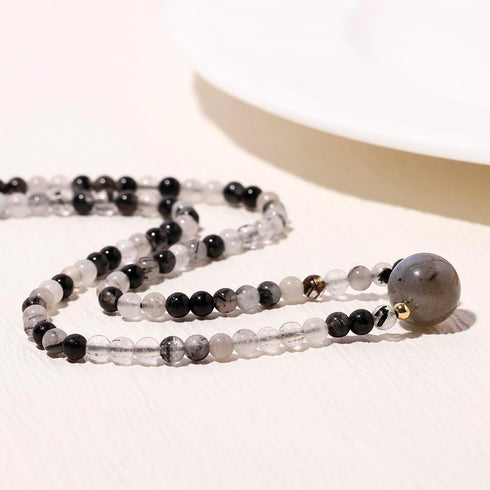 Black Rutilated Quartz/Moonstone Beaded Necklace Protection Necklaces for Women Spiritual Jewelry Choker Love Gifts for Her...