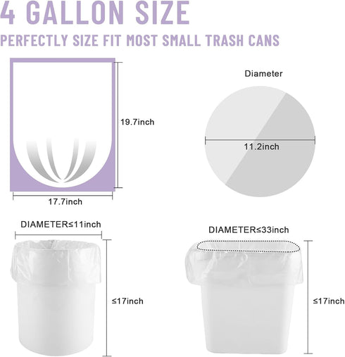 100 Count 4 Gallon Unscented Trash Bags, Strong and Transparent, Ideal for Bathroom, Office, Kitchen, Bedroom, Camping, Study Room...