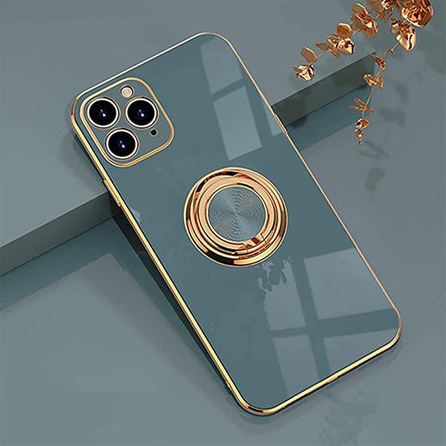 Omorro for iPhone 11 Pro Case with Ring, Built-in 360 Degree Rotation Ring Kickstand Cover Case with Shiny Plating Rose Gold Edge Work with Magnet...