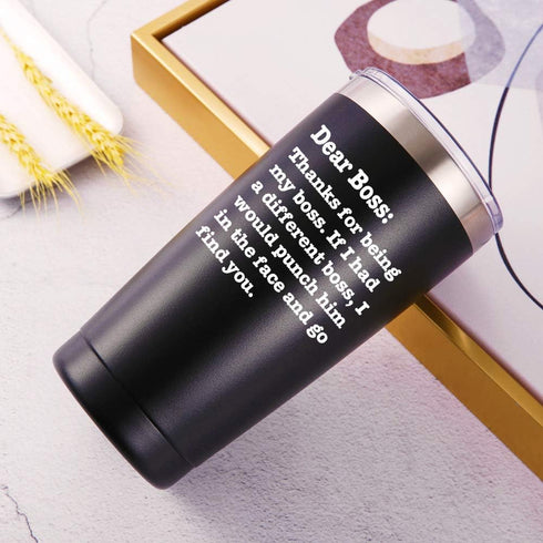 AMZUShome Thanks For Being My Boss Travel Mug Tumbler.Boss Day Gifts Office Gifts.Moving Appreciation Retirement Birthday Christmas Gifts For Men ...