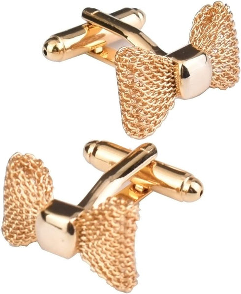 Mens bow cufflinks business wedding shirt gift (Golden)...