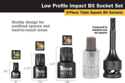 Titan 16138 9-Piece Low Profile Impact Triple Square Bit Socket Set...