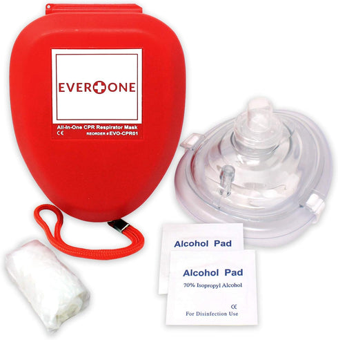 EverOne CPR Rescue Mask, Adult/Child Pocket Resuscitator, Hard Case with Wrist Strap + Gloves & Wipes...
