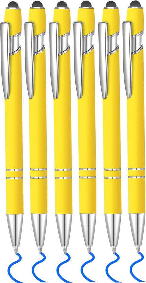 6 Pcs Blue Ink Ballpoint Pen with Stylus Tip 2 in 1 Ballpoint Pen Metal Pens Stylus Pen for Touch Screens School Office Coworkers (Yellow)...