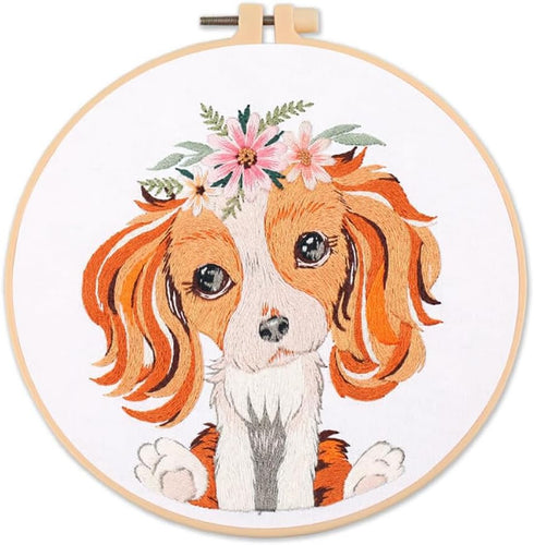 Zcargel Embroidery Starter Kit, Beginner Embroidery Material Set Dogs Pattern Embroidery Cloth 20cm Embroidery Hoops Needle Thread DIY Embroidery ...