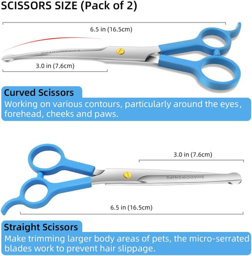 Dog Grooming Scissors Set, Curved Dog Grooming Scissors, Shine Sharp Stainless Steel with Safety Round-Tip, Perfect for Groomer at Home and the Am...