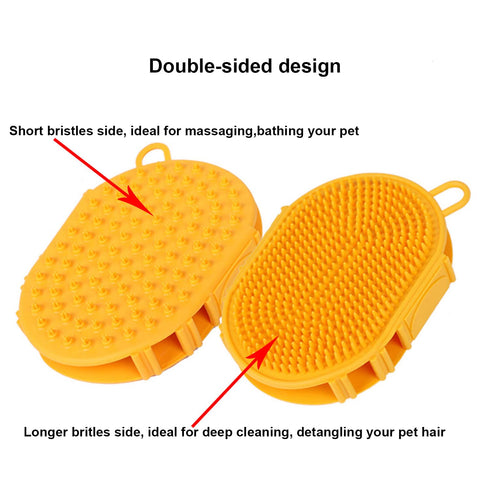 Dog Grooming Shampoo Brush, Pet Soothing Massage Rubber Bristles Curry Comb, Bath Gloves for Dogs and Cats Washing, Double-Sided Available, Yellow...