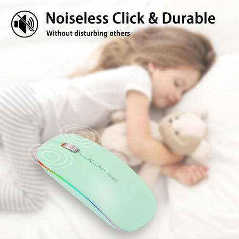 Wireless Mouse Bluetooth,Rechargeable LED Bluetooth Mouse(BT 5.1+2.4G), Silent Computer Mice for Laptop Desktop, MacBook, Windows, Mac OS,Green...