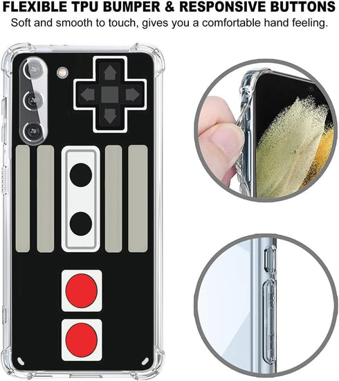Hard PC Bumper Shockproof Clear Soft Slim Design Pattern Case for Samsung Galaxy S21 Plus 6.7inch 2021- Retro Game...