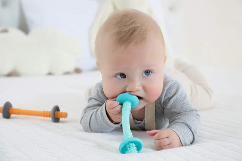 Teething Tube with Safety Shield - Baby Hollow Teether Sensory Toys & Gum Massager for Infants 3-12 Months Boys Girls, BPA-Free Food-grade Silicon...