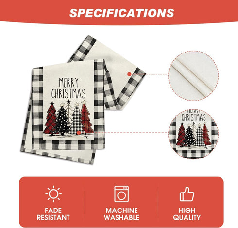 Artoid Mode Waterclor Buffalo Plaid Christmas Trees Merry Xmas Table Runner, Seasonal Winter Holiday Kitchen Dining Table Decoration for Indoor Ou...