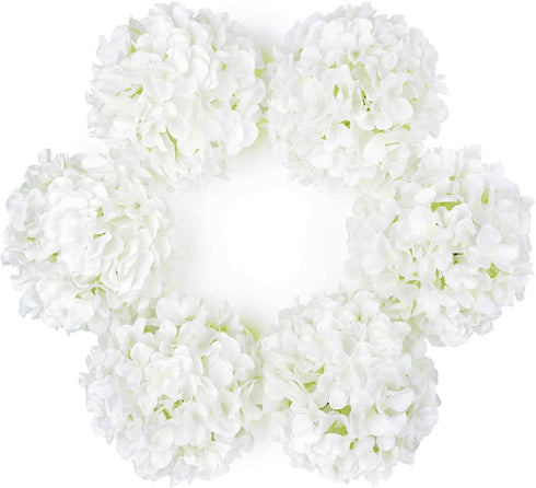 DuHouse Artificial Bigger Silk Hydrangea Flower Heads with Stem Fake White Hydrangea Flowers for Wedding Home Garden Centerpiece Pack of 6...