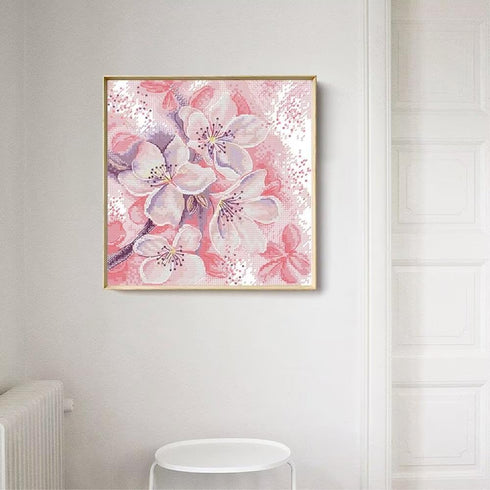 CROSSDECOR Stamped Cross Stitch Kits for Beginners- Full Set of Pink peach blossom Embroidery for Adults,11 CT 3 Strands DIY Patterns Counted Arts...