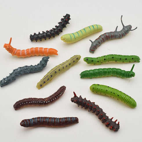 24Pcs Simulation Caterpillar Plastic Fake Worm Crawling Halloween Prank Toy Educational Learning Toys for Kids (Random Style)...