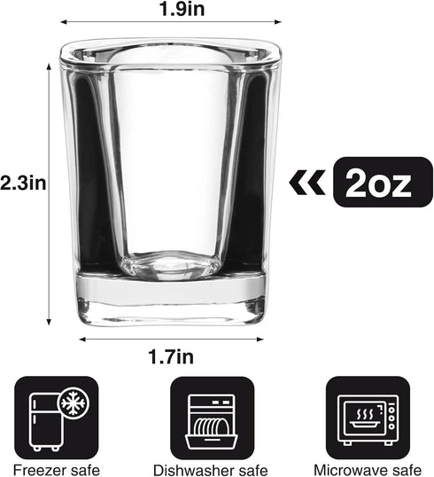 Ruckae 12 Pack 2 OZ Shot Glasses Set Clear Shot Glasses Bulk with Heavy Base Bar Square Glass Shot Cups for Vodka Tequila Whiskey Liquor...