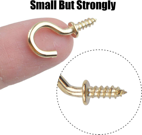 Aylifu Mini Ceiling Screw Hooks, 100 Pieces 1/2 Inch Cup Hooks Screw-in Hooks for Hanging Plants Mug Arts Decorations, Gold...