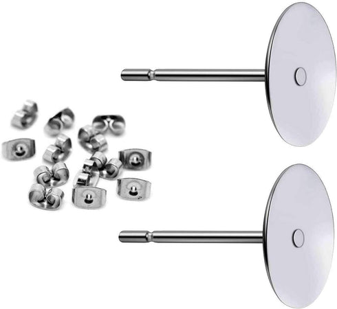 400pcs Hypoallergenic Stainless Steel Earrings Posts Flat Pad Blank Earring Pin Studs with Butterfly Earring Backs for Jewelry Making Findings (8m...