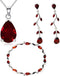Crystalline Azuria Teardrops Set with Red Zirconia Crystals Necklace 18 inches Dangle Earrings Bracelet 18K White Gold Plated...