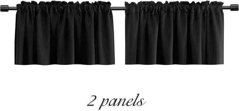 DONREN 12 Inches Long Black Valances for Windows - 2 Panels Blackout Window Valances for Basement with Rod Pocket (42 Inches Wide)...