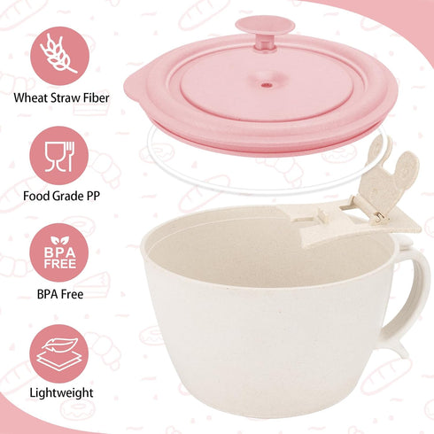 Microwave Ramen Bowl Set, Noodle Bowl With Phone Stand, Large Wheat Straw Soup Mug Bowl with Lid Handle, Dishwasher Safe Ramen Instant Noodles Coo...