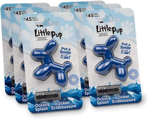 Little Pup 96603-6PK Ocean Splash Scent, Car Air Freshener, Clips to A/C Air Vent, Alcohol-Free Fragrance Oil, Non-Hazardous and Non-Toxic Plastic...