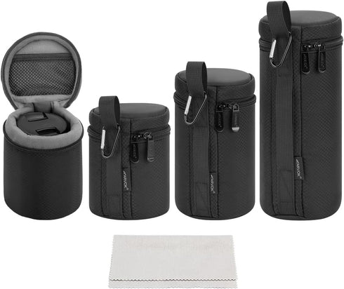 ARVOK Camera Lens Case, Water Resistant Protective Lens Pouch for DSLR Camera Lens, 4 Size Thick Camera Lens Bag for Nikon, Tamron, Sigma, Pentax,...