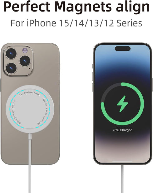 Wireless Charger, 15W Max Fast Magnetic Wireless Charging Pad Compatible with iPhone 15/14/13/12/11/X/8, Samsung Galaxy S22/S21/S20, AirPods Pro 2...