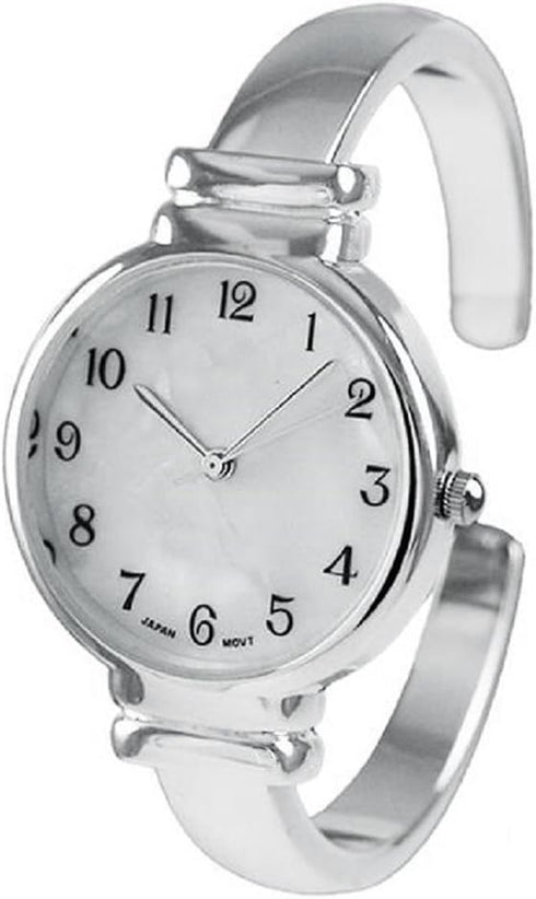 Rosemarie Collections Women's Mother of Pearl Metal Cuff Watch Fits Medium to Large Size Wrist (Silver)...