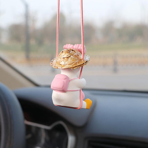 Rear View Mirror Hanging Accessories of Swinging Duck Cool Swinging Duck Car Hanging Ornament Pendant Interior Rearview Mirror Decoration (White-P...