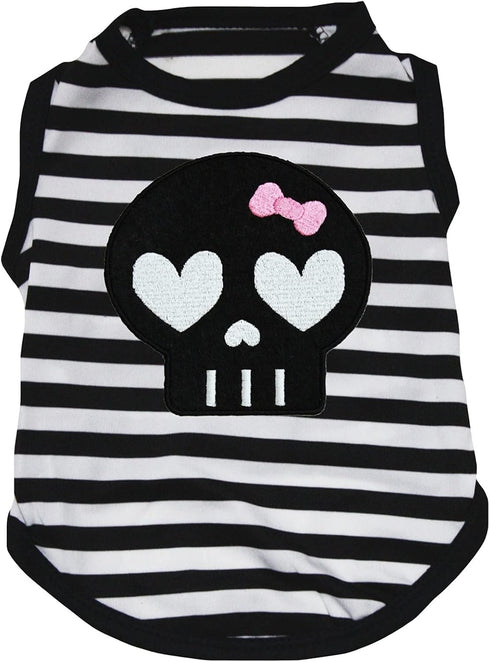 Petitebella Black Skull Face Puppy Dog Shirt (Stripes, Small)...