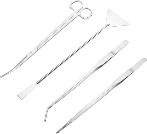 4 in 1 Set Tweezers Tool Kits Stainless Steel Brushed Tweezers Scissors Spatula with Flannelette Bag...