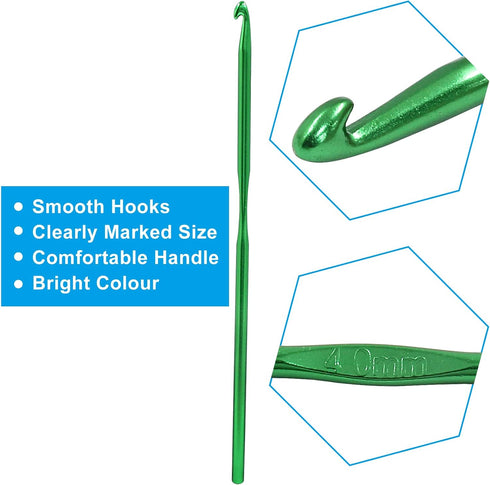 Auvotuis 6Pcs 4mm US Size G (Size 6) Aluminum Crochet Hook Knitting Needles for DIY Craft Yarn, Green......