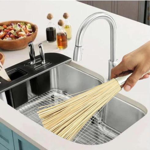 LSZSSJ9.84-inch natural bamboo brush kitchen cleaning brush, used to clean grills, pans, and stoves, without damaging The surface, 2 bamboo brushe...