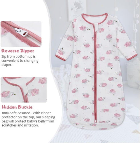 Long Sleeve Sleep Sack, 100% Cotton Baby Sleeping Bag 0-18 Months Baby Wearable Blanket Super Soft Temp Regulating Premium Infant Toddler Kids Sle...