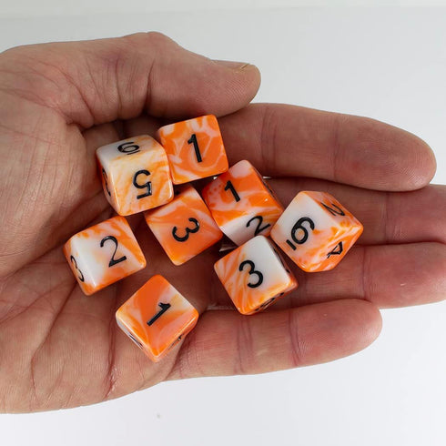 Orange and White Dice - 8 D6 Set - 'Troll Slayer'...