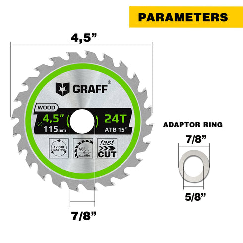 GRAFF 4-1/2 Inch Circular Saw Blade - 24-Teeth Grinder Saw Blade for Wood, Plywood, Drywall, MDF, Plastic - Wood Cutting Blade for Angle Grinder...