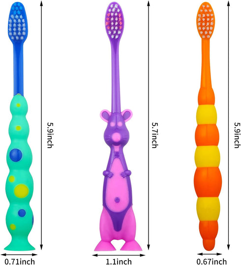 12 Pieces Toddler Toothbrush Bulk Kids Toothbrush Pack Manual Baby Toothbrushes with Covers Suction Cup Toothbrush Lovely Soft Bristle Animal Toot...