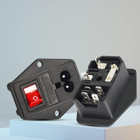 PNGKNYOCN 10A 250V Rocker Switch Power Socket Inlet Module Plug 10A Fuse with Indicator Light 2 Pin IEC320 C8 for Household Appliances or DIY Devi...