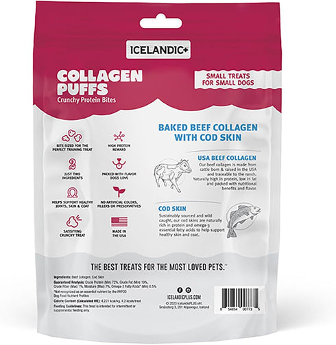 Icelandic+ Collagen Puffs: Baked Beef Collagen with Cod Skin 1.3oz - Small Dog Treats, Crunchy Protein Bites...